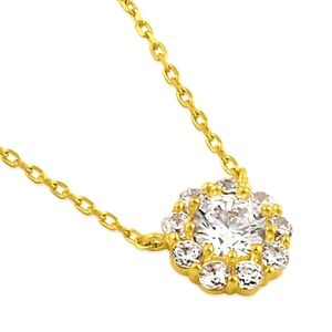 Solid 14K Gold Flower with Clear CZ Necklace